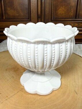 Vintage White Victorian Scalloped Mouth Pedestal Planter Vase